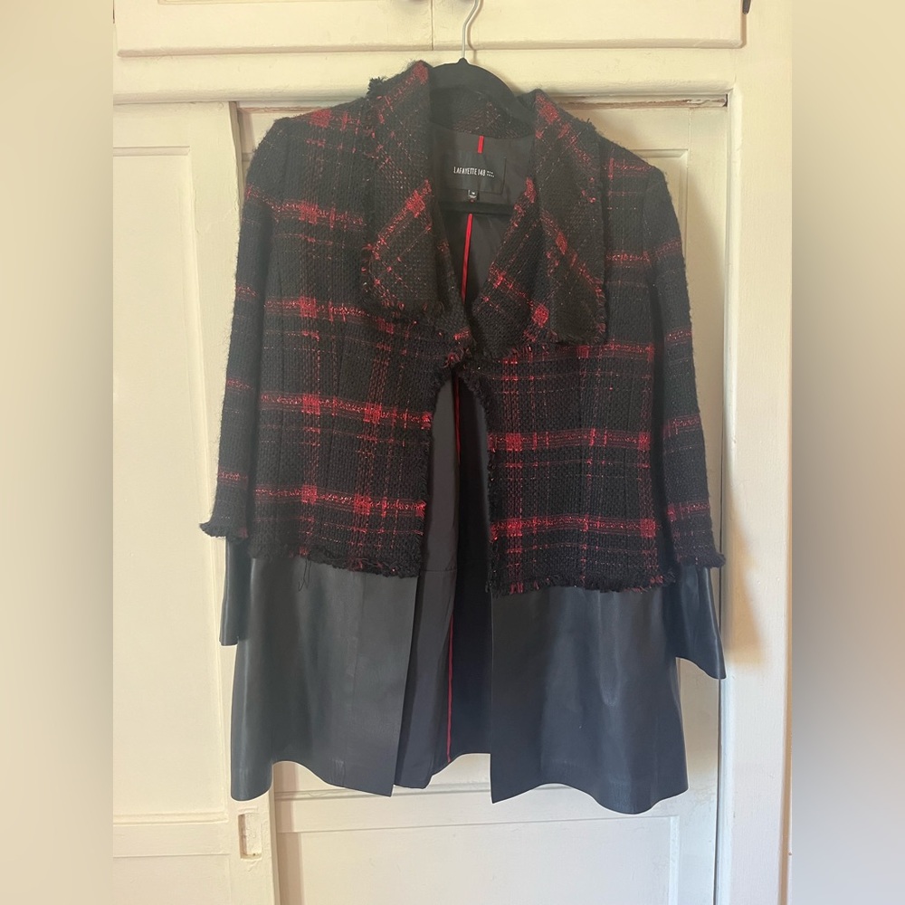 Lafayette 148 New York Black and Red Plaid Coat